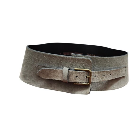 ZAPA Paris Wide Gray Suede Leather Waist Belt Made in France Size T1 - Picture 3 of 11